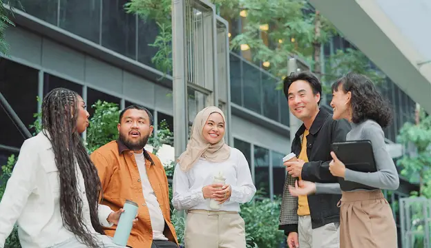 Students talking outside to each other